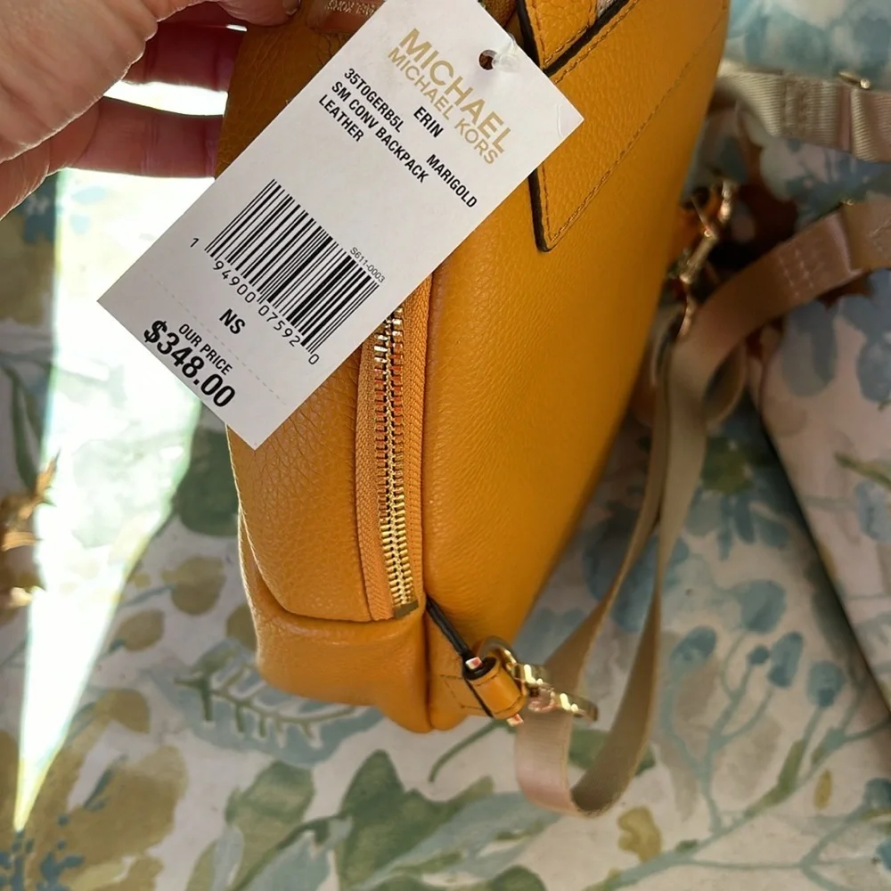 Michael Kors Erin Leather Convertible Sling to Mini Backpack in Marigold NWT